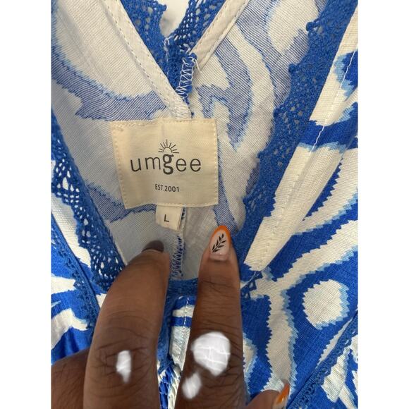 Umgee Dress Blue White V-Neck Whimsical Dainty Boho Chic Bohemian Lace Large - Picture 2 of 12